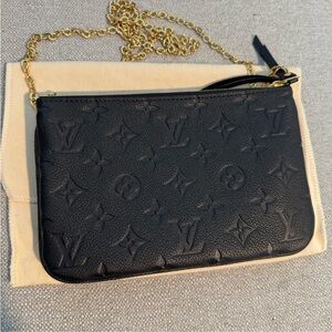 Louis Vuitton Black Embossed Clutch with Gold Chain